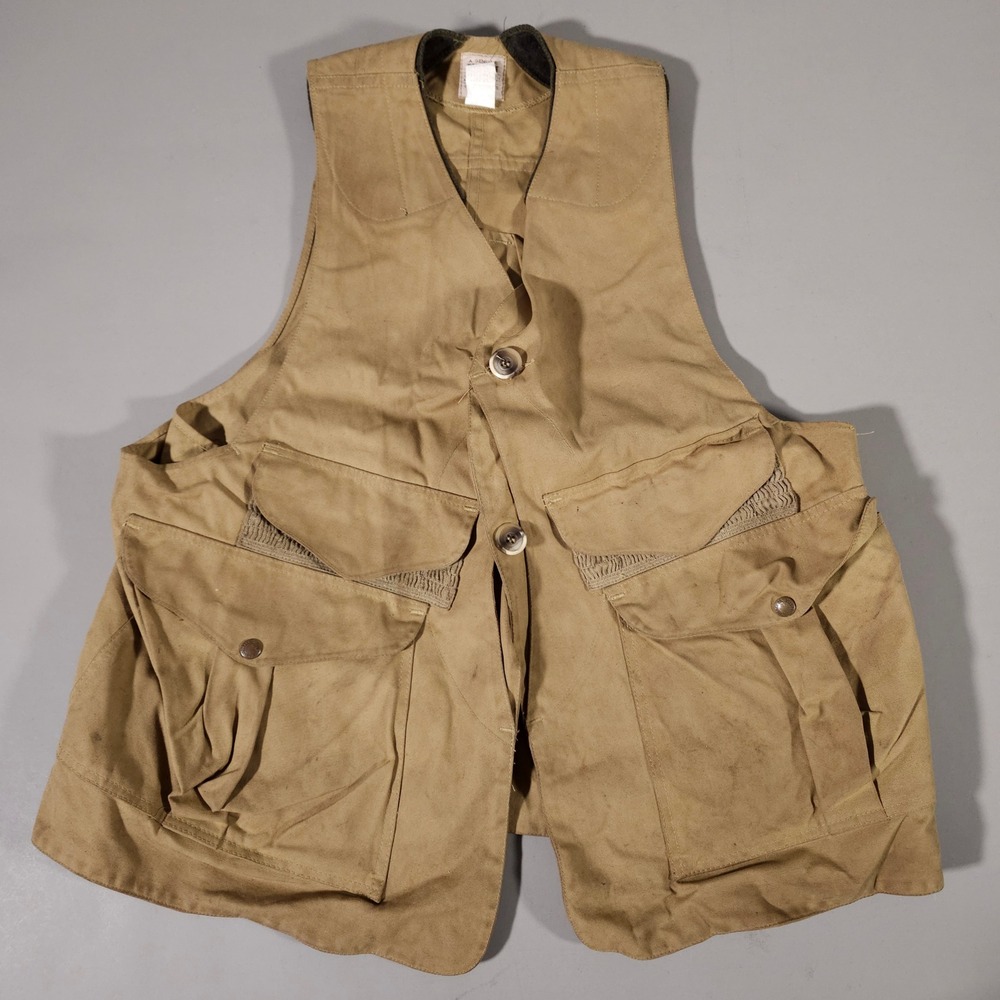 Filson Hunting Vest Mens XL Tan Waxed Cotton Canvas Utility Game Bag USA Made